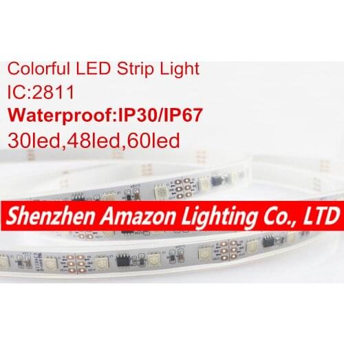 5m DC12V WS2811 Black/White PCB 30/48/60 leds/m, 10/16/20 pixels/m led strip,every 3leds addressable, waterproof IP30/IP67