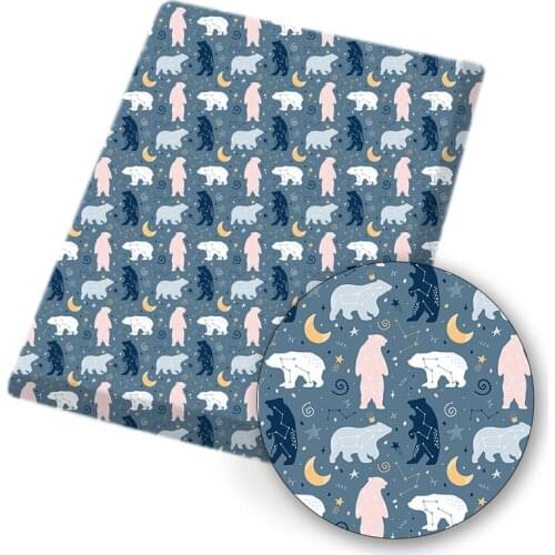 IBOWS Polyester Cotton Fabric Cartoon Bear Theme Printed Fabric DIY Sewing Home Textile Cloth Garment Material 45*145cm/pc 80g