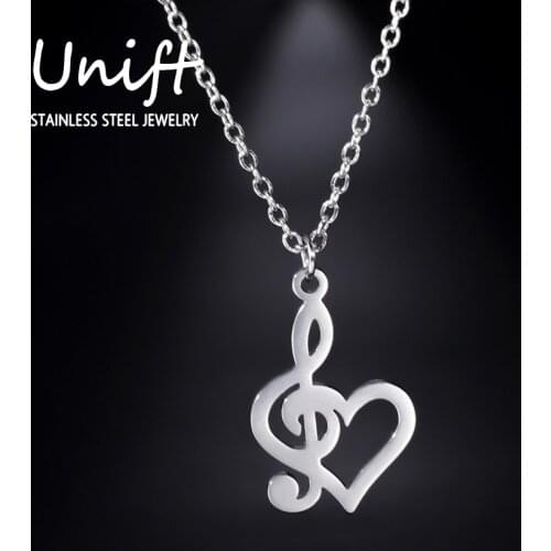 Unift Aesthetic Musical Note Heart of Treble Pendant Necklace Female Accessories Love Charms Stainless Steel Fashion Jewelry