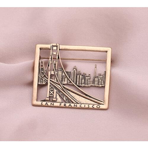 Vintage Silver Color Tall Building Bridge San Francisco Brooch Pin Fashion City View Brooch Bag Clothing Accessories Jewelry
