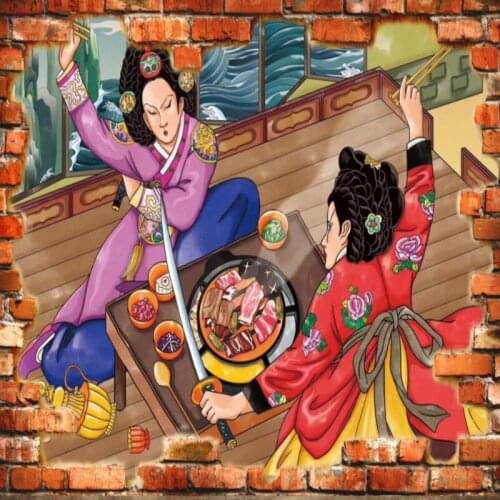 Dropshipping Colomac Vintage Wallpaper Classical Korean Style Restaurant Barbecue Kitchen Wallpaper Wall Mural Papel Para Pared