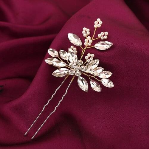 Gold Color Rhinestone Hairpins Wedding Pearl Flower Handmade Hair Jewelry Accessories Bridal Head Decoration Hair Ornament