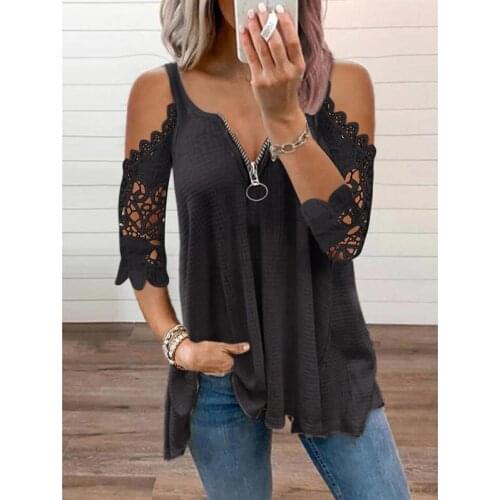 Womens Clothing Half Sleeve Off Shoulder Camis Tee Casual Vacation V-Neck Zipper T-shirt Solid Color Loose Oversized Femmes Top