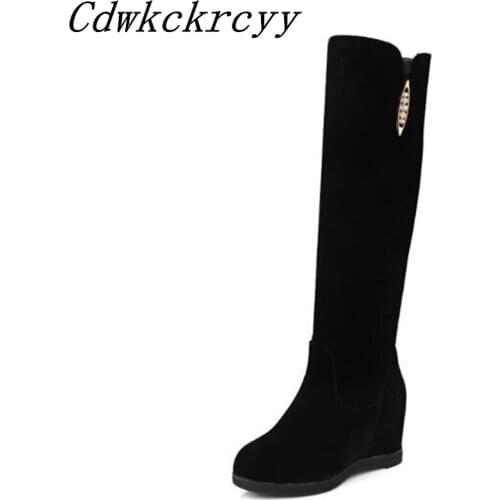 Women Boots winter New style fashion Internal increase Boots Cashmere knee length High cylinder Flat bottom Chivalry boots 34-43