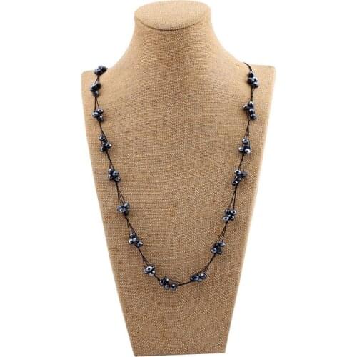 Beadsland Handmade Multilayer Glass Long Rope Chain Necklace Fashionable Classic Vintage Necklace Match Elegant Women Overcoat