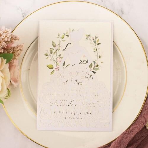 10x Pink White Pearl Laser Cut Girl Paper Wedding Invitation Cards For Mis Quince 15th Bridal Shower Birthday Sweet 15 Sweet 16