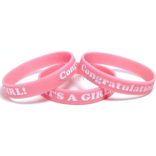 200PCS ITS A GIRL! Congratulations! baby pink wristband silicone bracelets free shipping by FEDEX