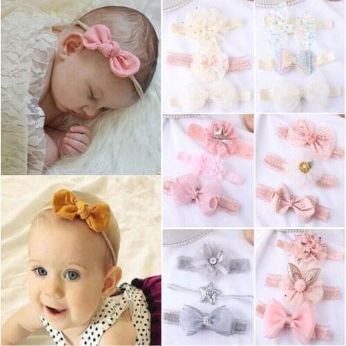 3pcs/Set Baby Accesorries Girl Lace Flower Headband Ribbon Elastic Headdress Kids Hair Band Newborn Bow For Baby Girl 0-3Years