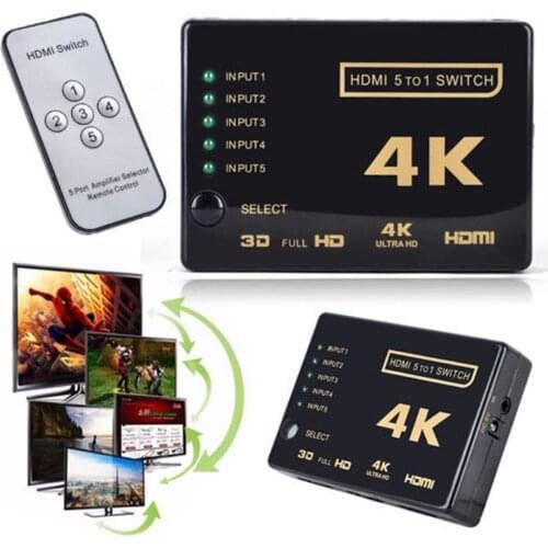 4K 1080p 5 Port HDMI Switcher Converter With IR Remote Control Switch Selector Splitter Hub For STB HDTV Signal Amplification