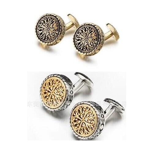 5pairs/lot Gold/Silver Vintage Cuff Links Hollow Engraved Retro Flower Pattern Cufflinks Mens Jewelry Wholesale