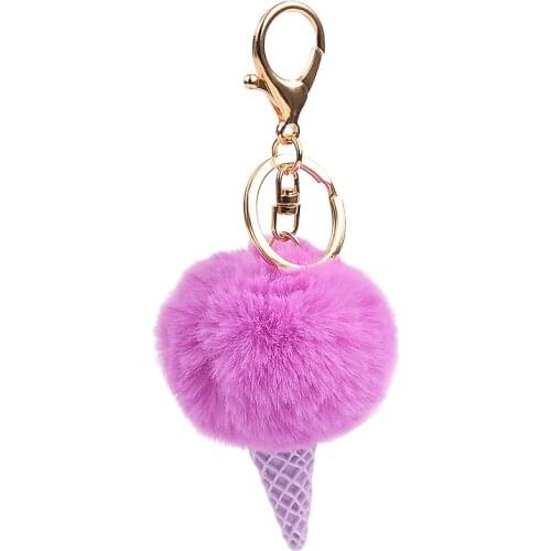 CHUNOU 8 Colors Fur PomPom Ice Cream Keychain For Women Car Pendant Keyring Fashion Jewelry Bag Accessories Best Friend Gift