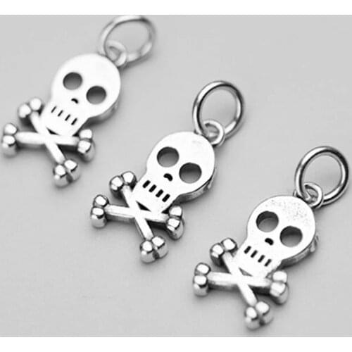 925 Sterling Silver Vintage Man Woman Punk Skull Charms DIY Jewelry Accessories Earring Dangle Skeleton Silver Pendant Supplier