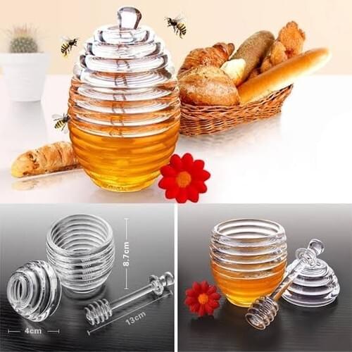 Biotech Honey Jar With Lid Polikkarbon Condiment Bottle Spiral Honey Spoon Kitchen Fast And Free Delivery