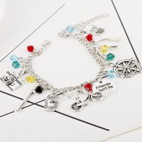 Charm Stranger Things Bracelet Gun Bicycle Camera Crystal Beads Bangle Bracelets Women Punk Chain Wristband Pulsera Mujer