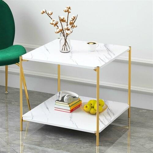 North Round Golden Iron Tea Table Simple Modern Creative 2 Layer Sofa Side Table Living Room Small Storage Square Coffee Tables