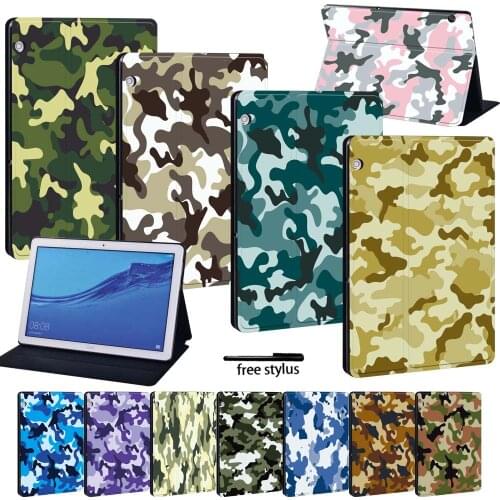 New PU Leather Tablet Case for Huawei MediaPad T3 8.0/T3 10 9.6"/T5 10 10.1"/M5 10.8"/M5 Lite 10.1" with Camouflage Series + pen