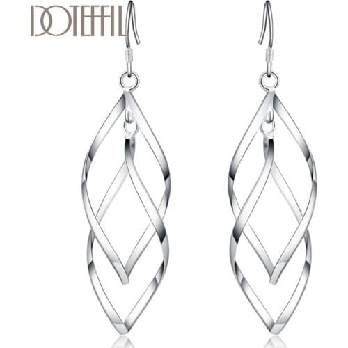 DOTEFFIL 925 Sterling Silver Rhombus Drop Earrings For Women Best Gift Wedding Engagement Jewelry
