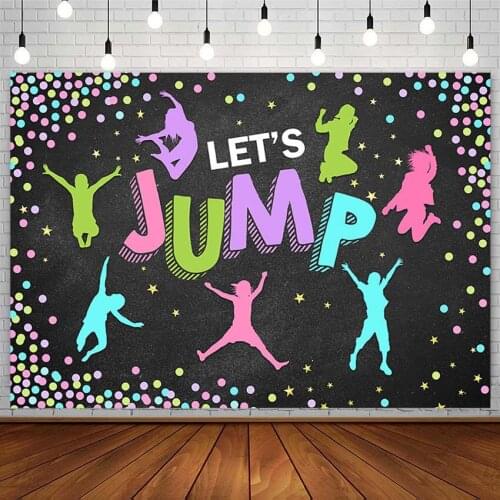 Lets Jump Backdrop Young Sports Party Color Dot Black Banner Kid Photography Background Photoshoot Studio Photozone Decor Props