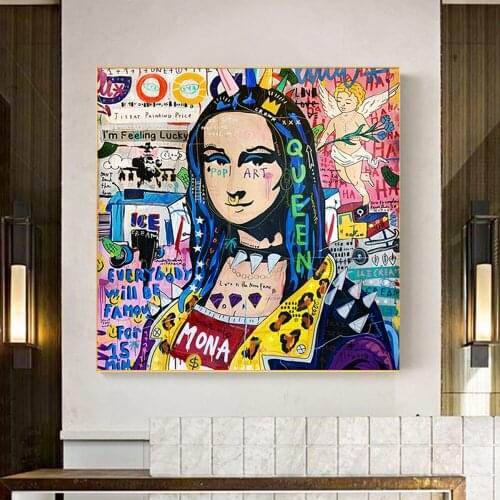 Graffiti Mona Lisa Nose Ring Canvas Painting Street Art Graffiti Art Poster Prints Wall Picture for Living Room Home Wall Decor