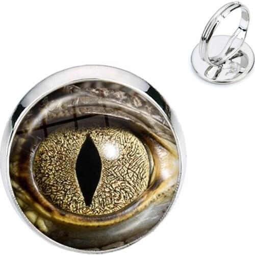 Animal Eyes Dragon Snake Owl Cat Tiger Eyes Glass Cabochon Rings Handmade Adjustable Ring Jewelry For Women Girls Kids Gift