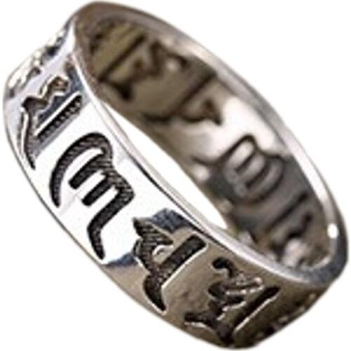 100% Real S925 sterling silver ring six-character mantra big mantra vintage Thai silver good luck ring for men and women