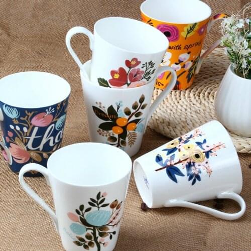 Bone china mug light and thin flower letter large capacity home office cafe with tea cup coffee cup ceramic couple gift box