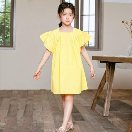 Girls Summer Otton Clothes 2020 Korean Style Solid Kids and Teen Girls Cute Princess Dress Baby Girls Loose Casual Dress, #8710