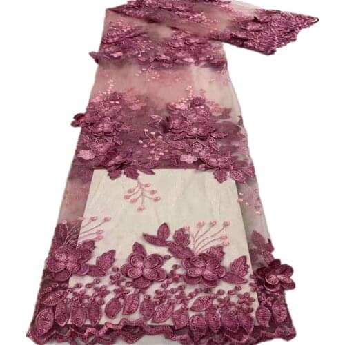 Best Quality Nigerian Embroidery Lace Fabric applique Lace Fabric Handmade Pearls Lace Fabrics with 3D Flowers CD-200