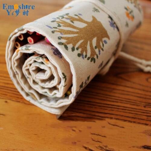 Best 36/48/72 Holes Canvas Roll Up Kawaii Pencil Case Drawing Pen Holder Sketching Bag Girls School Supply Stationery B082