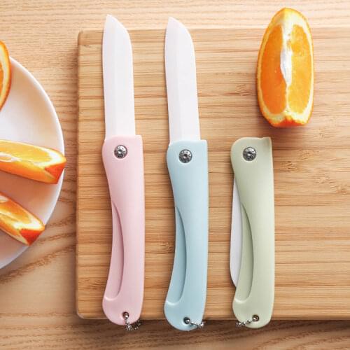 Portable Ceramic Folding Paring Knife with Chain Vegetable Fruit Knife for Cutting Peeling Colorful Handle Kitchen Knife