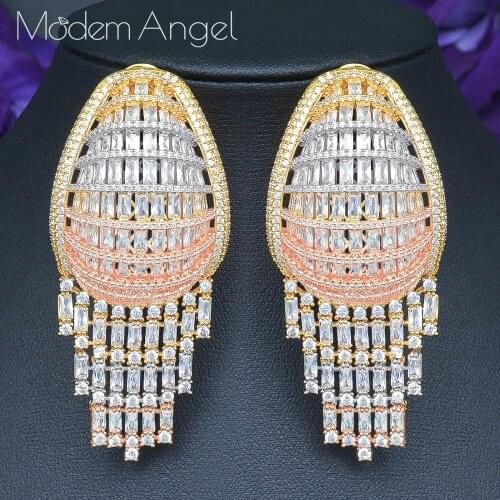 ModemAngel Trendy Long Women Earrings in Jewelry Charms Full Cubic Zirconia Dangle Earrings Statement african Jewelry