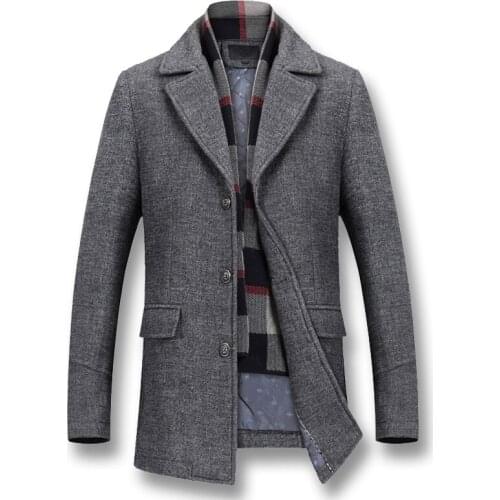 Fashion Men Cotton Wool Jackets Autumn Winter thick Business Casual Trench coat mens long Windbreaker outerwear Plus size 5XL