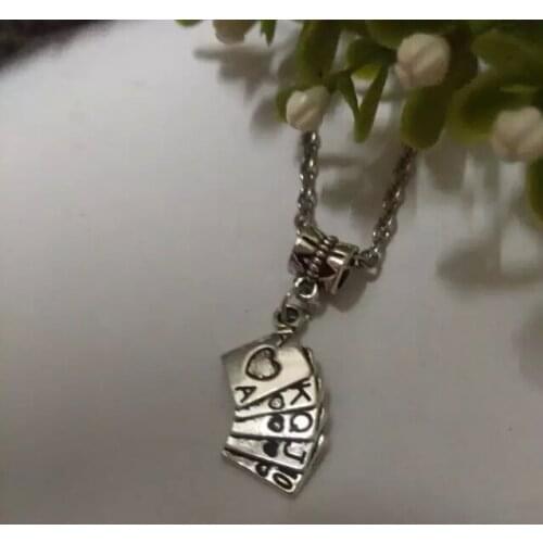 Fashion Tibetan Silver Playing cards Straight Flush Charms Statement Necklace & Pendants DIY Jewelry For Woman/Men Box Gift B286