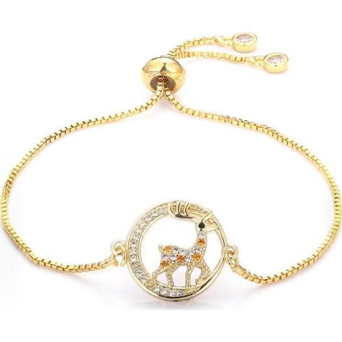 Fashion womens rainbow deer bracelets jewelry gold cz colorful zircon bracelet bangle adjustable chain bracelet for women