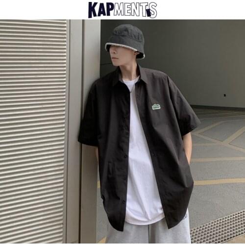 KAPMENTS Men Solid Vintage Harajuku Japanese Streetwear Shirts 2021 Summer Mens Kpop Hip Hop Causal Shirts Male Loose Shirts 2XL