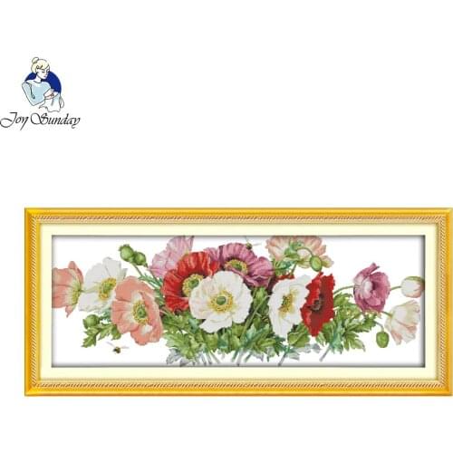 Joy Sunday Poppies Patterns Needlework DIY Cross Stitch Sets for Embroidery Kits Counted Cross-Stitching Wall Home Decoration