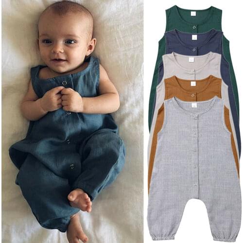 Newest 0-2T Newborn Infant Kids Baby Boy Girl Button Baby Body Romper Pure Color Jumpsuit Clothes Outfits Summer Casual