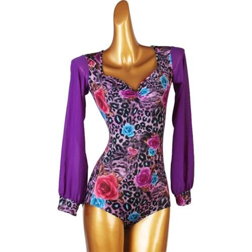 New Female Sexy Modern Ballroom Dance Jumpsuit Long Sleeve Latin Dance Practice Clothes Waltz Competition Stage Shirt DQL4647
