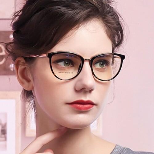 46974 Plastic Titanium Cat Eye Glasses Frame Men Women Optical Fashion Anti Blue Computer Eyeglasses