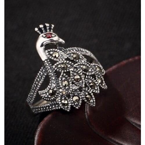 Ms Peacock Opening Mark The Sterling Silver Restoring Ancient Ways Personality Wholesale High-grade Inlaid Ring Ring