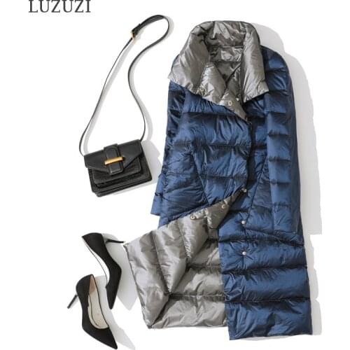 LUZUZI double side Womens winter down jacket 2020 fashion long double-breasted down coat female Warm white duck down parka