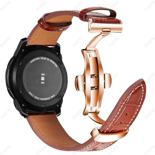 Leather Strap for Samsung Galaxy Watch 3 Band 41mm/45mm/42mm/46mm/Active 2/S3 20MM 22MM Watchband Butterfly Buckle Bracelet Belt
