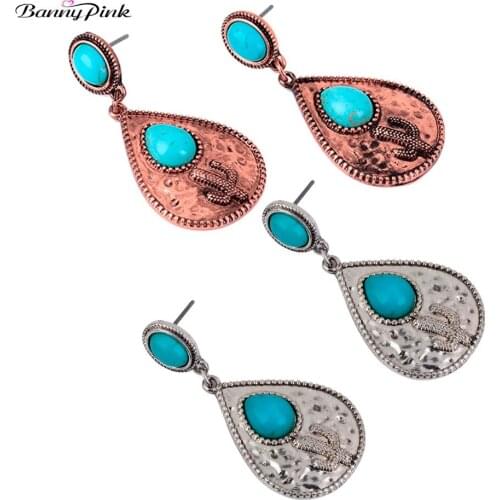 Banny Pink New Hope Cactus Pendant Earrings For Women Ethnic Stone Dangle Earrings Chunky Waterdrop Alloy Statement Drop Earring