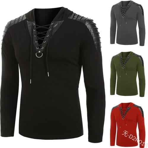 Medieval Cosplay Costume Nordic Viking Pirate Fashion Mens Bandage Long Sleeve Renaissance Shirt Knight Punk Men Warrior Shirt