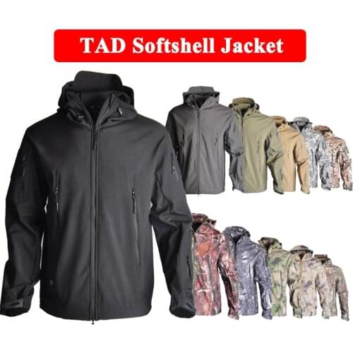 TAD Tactical Men Sharkskin Softshell Jacket Or Pants Military Hunting Suits Hiking Camping Camouflage Waterproof Clothes