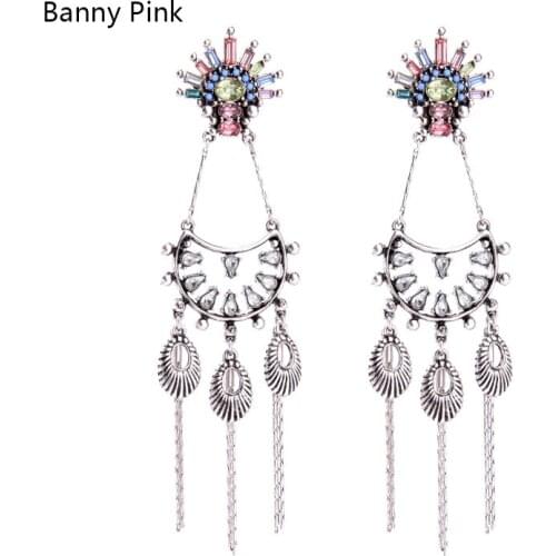 Vintage Alloy Tassel Studs Earrings Ethnic Alloy Geo Pendant Post Earrings Fashion Jewelry Pendientes Chunky Long Earrings