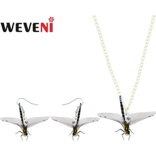 WEVENI Acrylic Dragonfly Jewelry Sets Printing Long Insect Animal Necklace Earrings For Women Teens Kids Novelty Gifts Jewellery