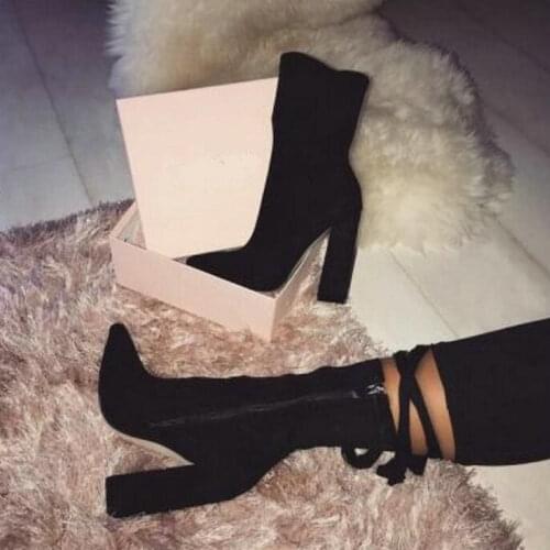 New Flock Ankle Boots Women For Autumn Winter Fashion Pointed Toe heel Zipper Woman Chelsea Boots Plus size 35-42