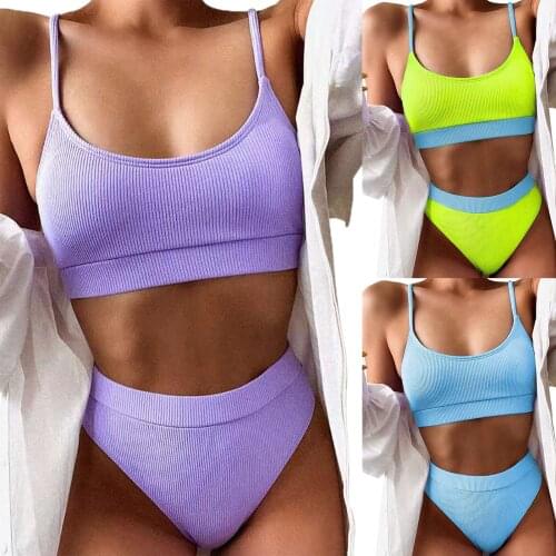 Women Solid Summer Swimwear Two-piece Bikinis Sexy Biquinis Set Push Up Bathing Suit Swimsuit Ladies Split Beachwear