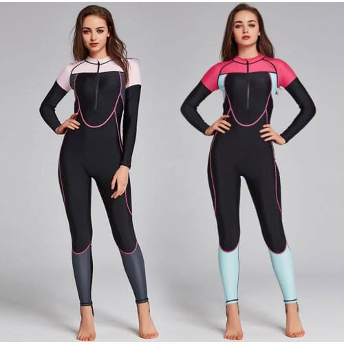 Womens One Piece Rash Guard Zip Front, Full Body Swimsuit Wetsuit, Sun Protection Long Sleeve Dive Skin for Surfing Snorkeling